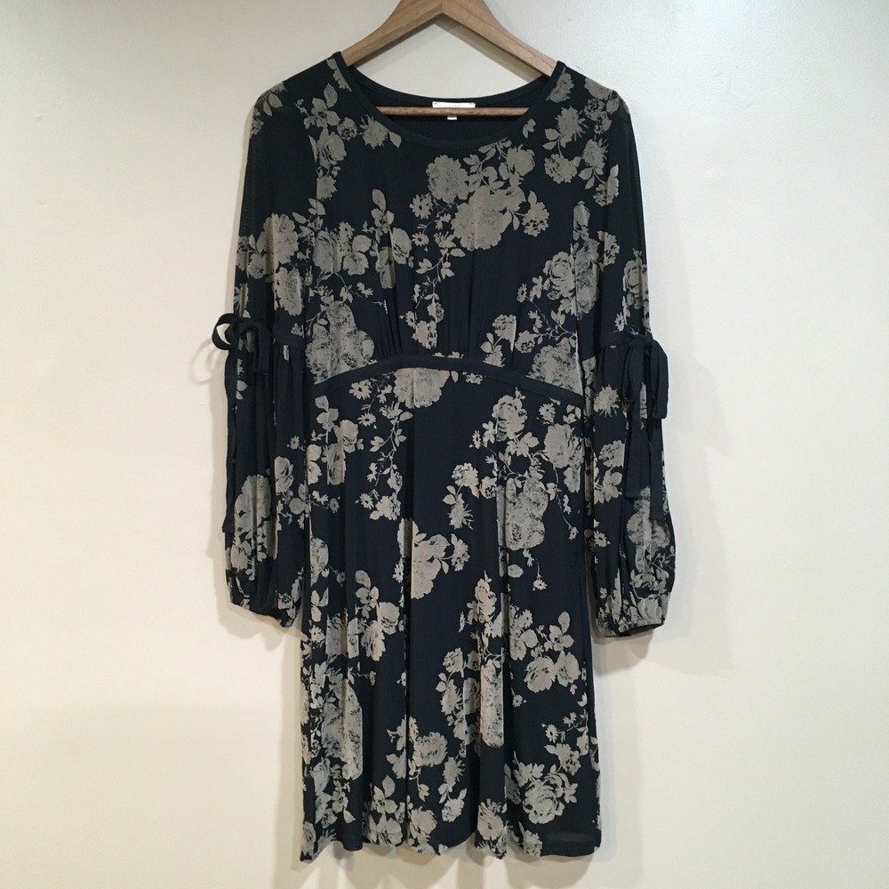 Dark Floral Velvet Burnout Dress Small Black Gray Goth Fairy Grunge Romantic